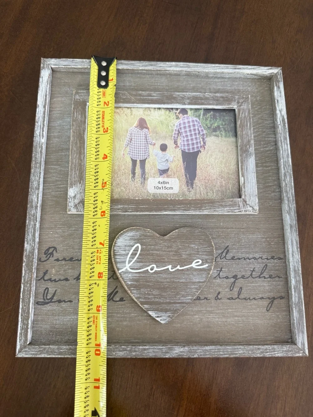Rustic Farmhouse Love 4x6 Picture Frame Gray Distressed Wood Heart Decor